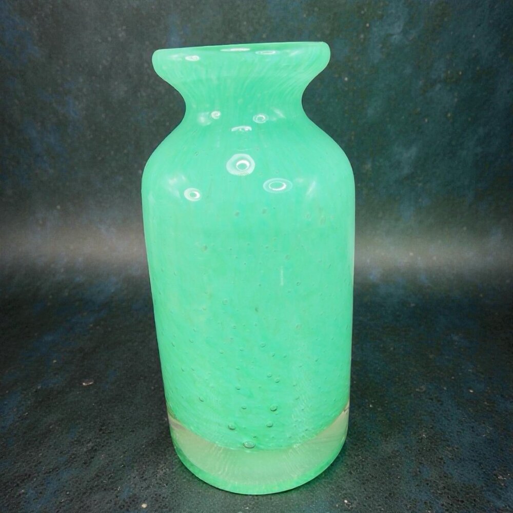 Vintage Venetian Art Glass Vase Bud Vase Vessel‎ Green With Bubbles Glass Decor